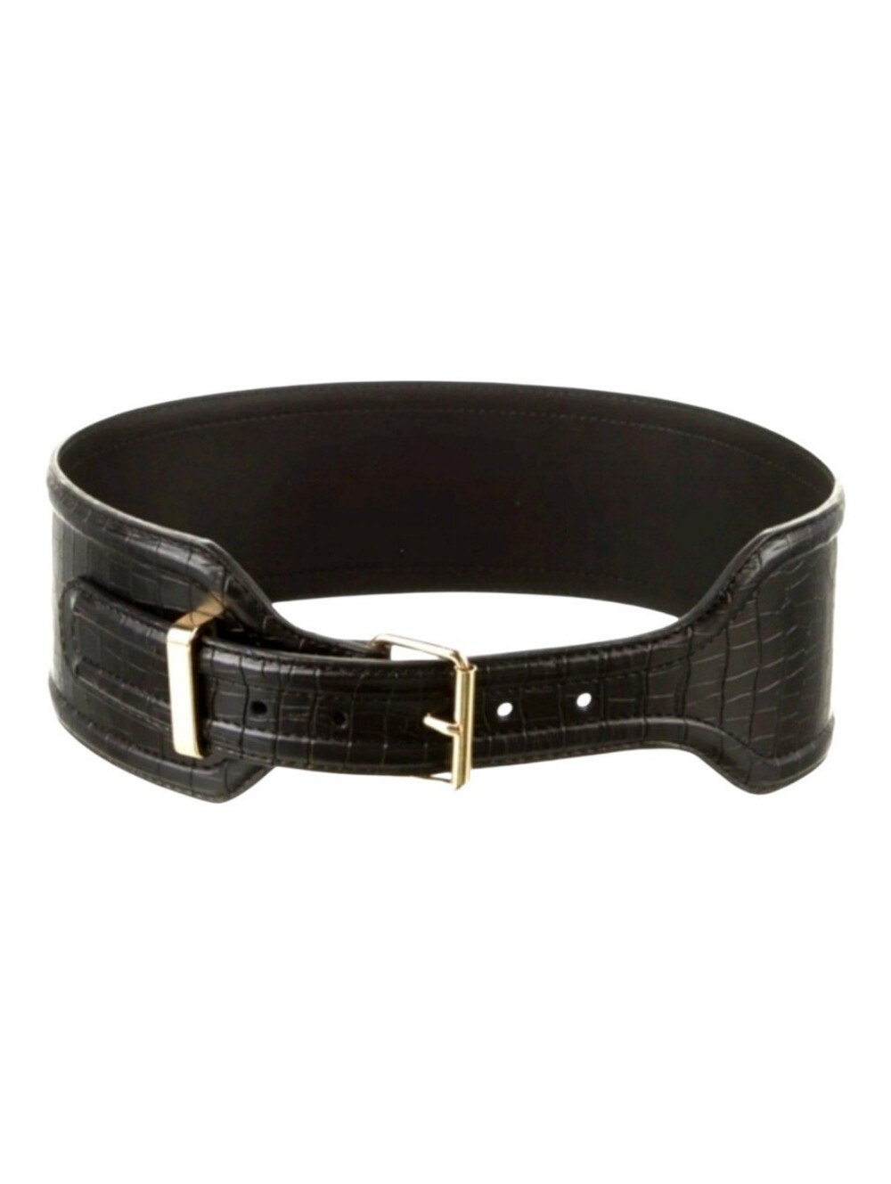Altuzarra Black Croc-Embossed Wide Corset Belt Gold Buckle Size S/M